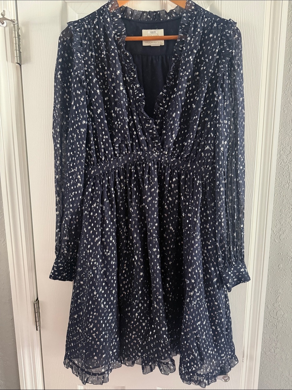 kate spade Navy and White Mini Dress with Ruffle V-Neck